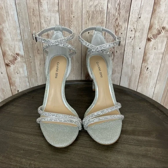 Gianni Bini Maycie “Silver” Ankle Wrap Sandal/Heel Size 7.5 Women - Picture 3 of 13